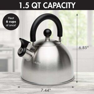 Primula Stewart Whistling Stovetop Tea 1.5 Quarts, Brushed with Black Handle